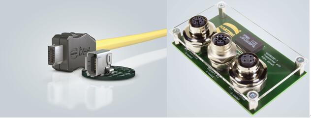 ix Industrial® (左)和M12 Magnetics：微型化应运而生。浩亭连接技术为设备构建节省了空间