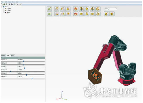在贝加莱Scene Viewer的帮助下，用户可以轻松创建机器人机械本体模型，无需使用任何实际硬件即可显示和记录机器人运动。这样可以提前测试机器人应用程序，并减少在机器上调试所需要的时间。